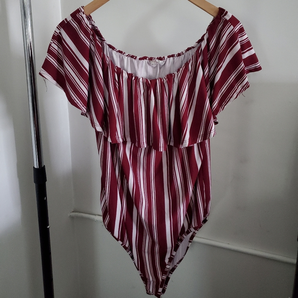 Off the shoulder striped bodysuit